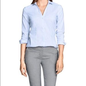 H&M Button Up Cotton Stretch Light Blue Shirt NWT